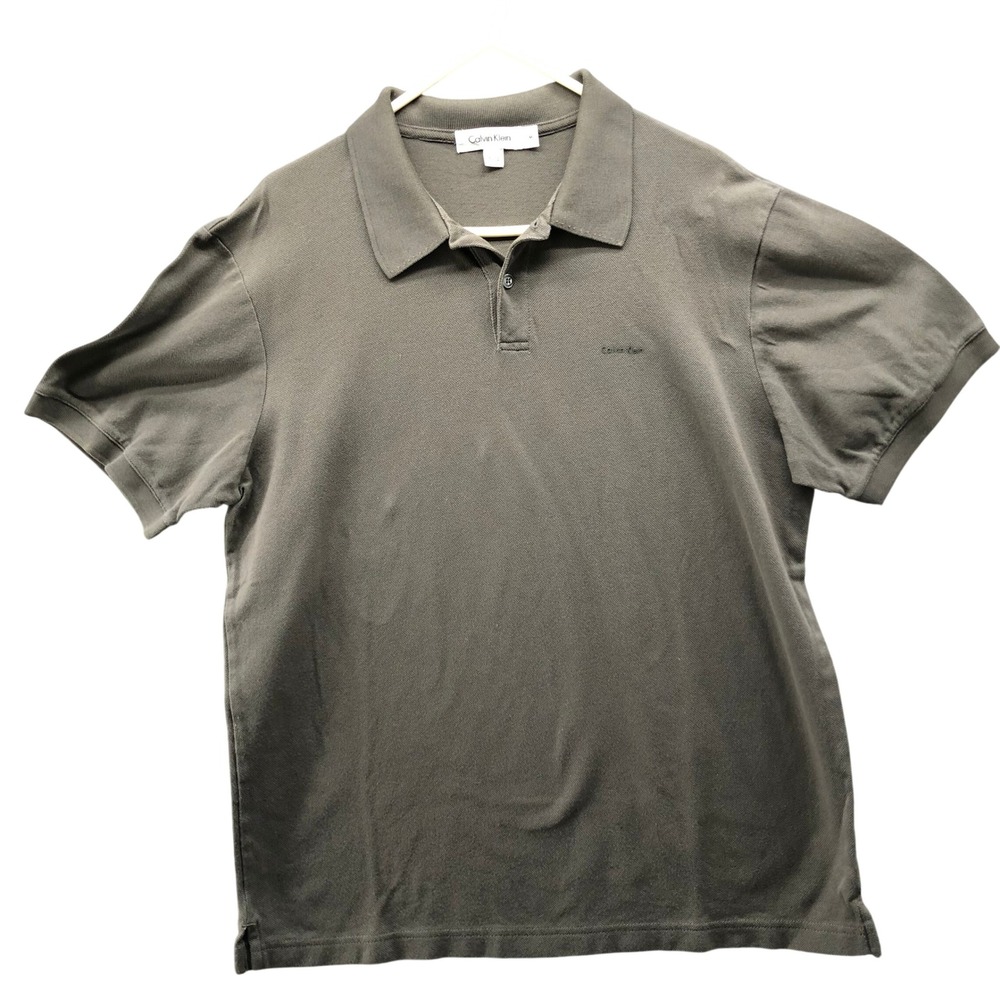 Calvin Klein Pique Polo Shirt Mens M Taupe Brown Short‎ Sleeve Cotton